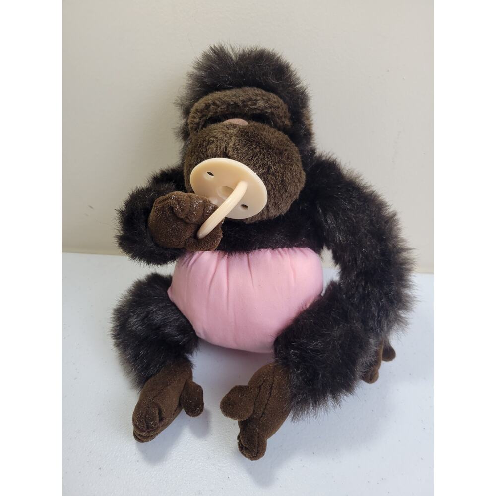 Vintage Creations 1992 Gorilla w/ pacifier Brown Hairy‎ Plush Stuffed Animal Toy